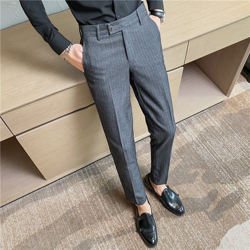 Autumn Striped Men's Suit Pants Casual Slim Fit Business Formal Black Dress Pants Men's Korean Style Trendy