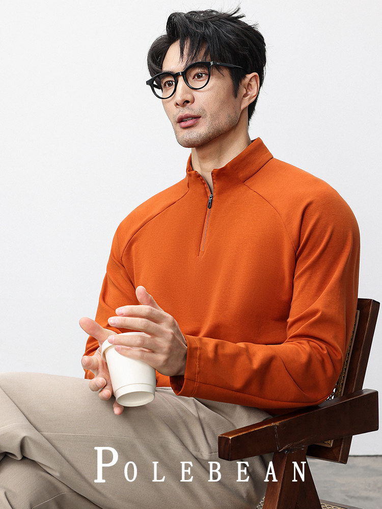 Half-Zip Sweatshirt for Men 2025 New Winter Warm Long-Sleeved T-Shirt with Stand Collar Casual Base Layer Men's Top