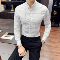 Plaid shirt men long sleeve slim Korean version of youth Joker trend handsome 2019 new cotton casual shirt men