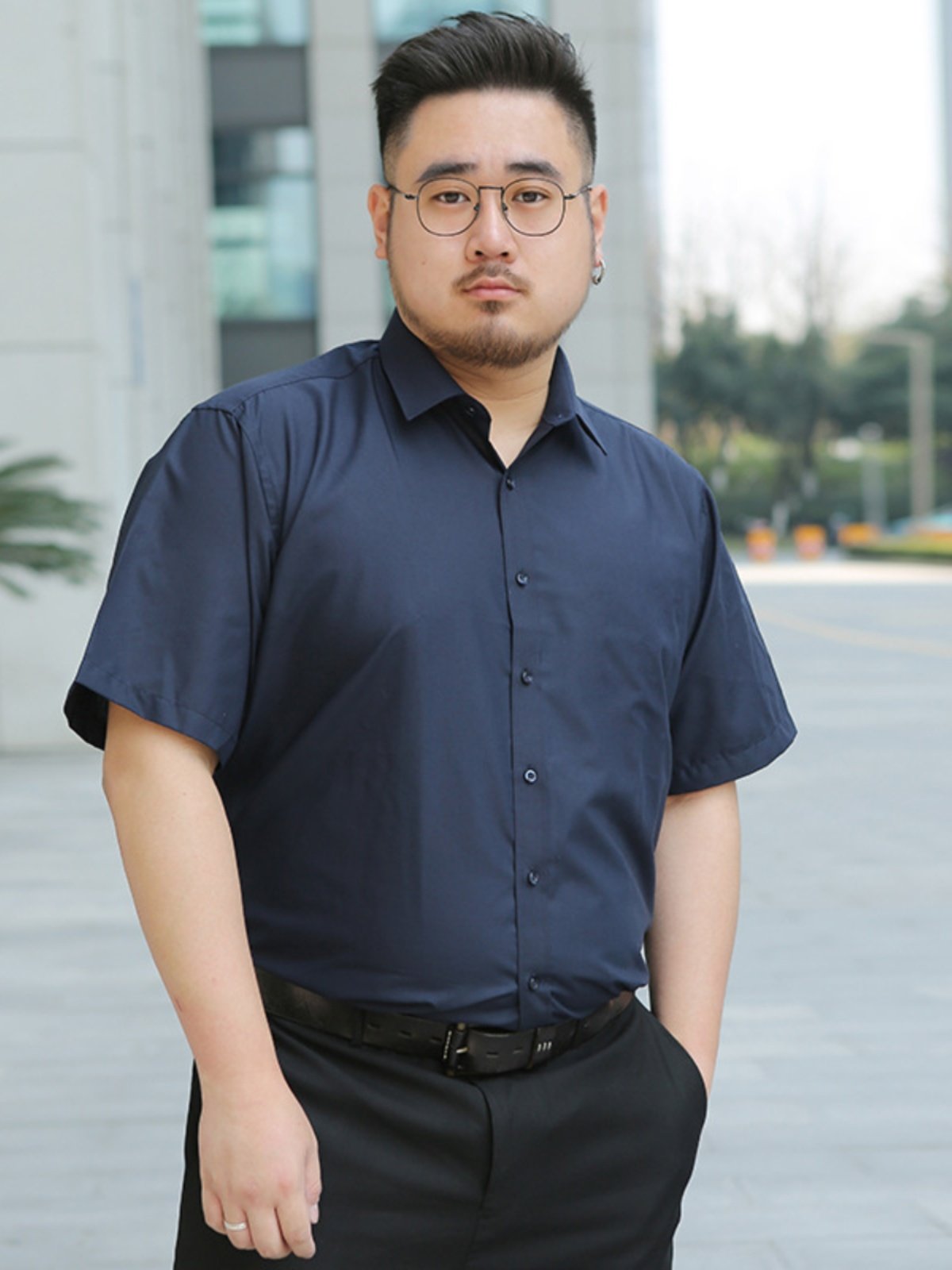 Plus-Size Men's Business Casual Comfortable Breathable Formal Long-Sleeve White Shirt, Extra Large Short-Sleeve Shirt