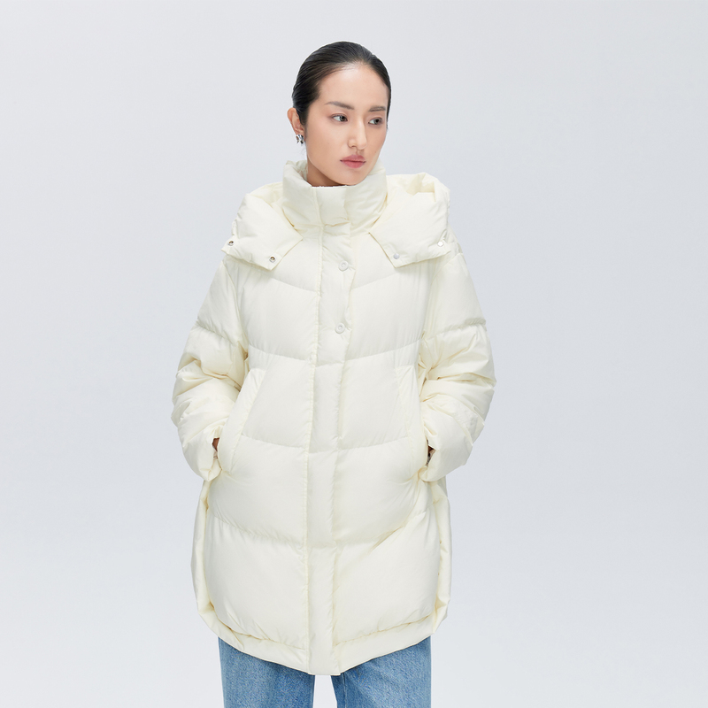 Ai Lai's Sweet Style Hooded Mid-Length down Jacket for Women with Three-Dimensional Tailoring and Fashionable White down Coat