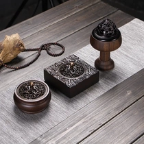 Ebony wood crafts incense ornaments with fireproof cotton incense insert solid wood carved plate incense burner