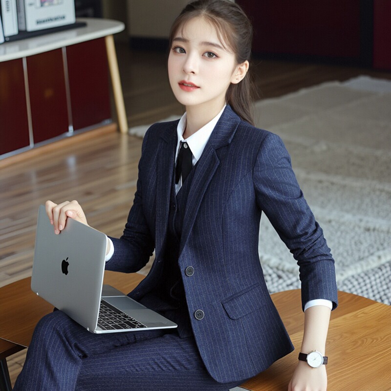 Striped Blazer for Women, Spring and Autumn, Elegant Goddess Style, Formal Wear, Hotel Front Desk Suit, Professional Suit, Work Uniform