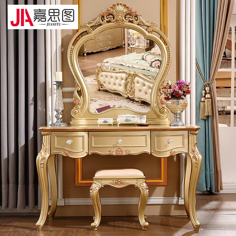 Jiastu European dressing table Bedroom small apartment dressing table Princess Mini luxury makeup table Simple makeup cabinet