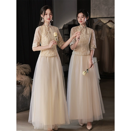 Цветное платье подружки невесты, длинное летнее вечернее платье, юбка, китайский стиль, коллекция 2023, цвета шампанского, для подружки невесты