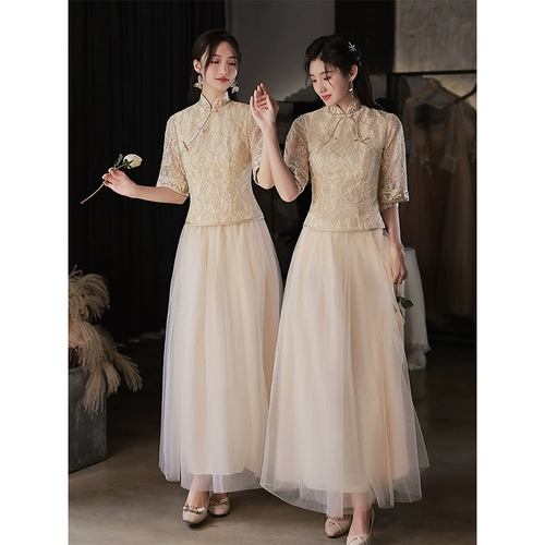 Цветное платье подружки невесты, длинное летнее вечернее платье, юбка, китайский стиль, коллекция 2023, цвета шампанского, для подружки невесты