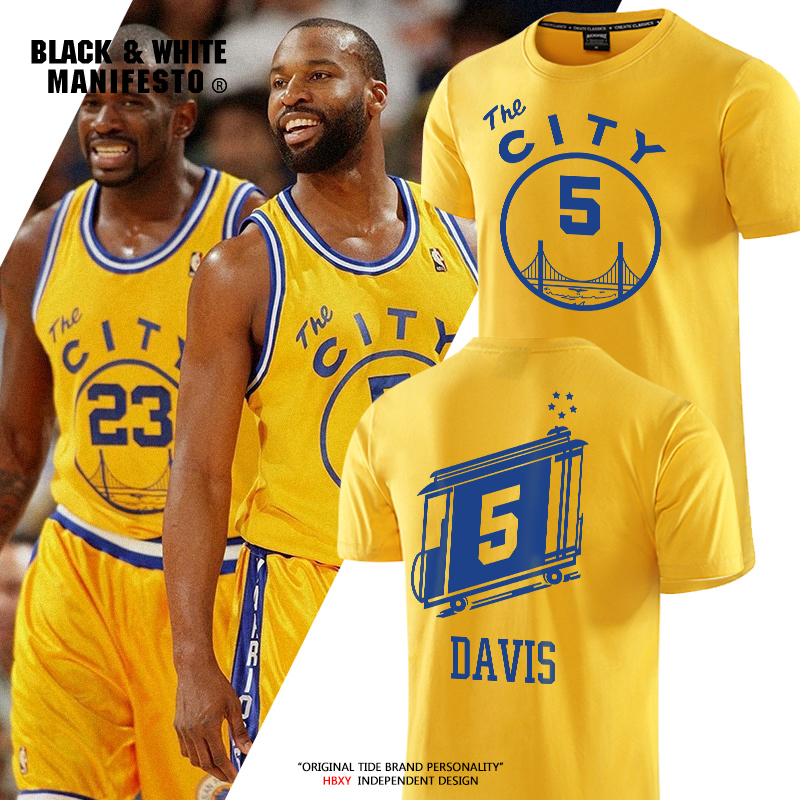 Golden State Black Eight Retro T-Shirt Davis No. 5 Richardson Basketball Commemorative Jersey Loose Short Sleeve Casual Men's Trendy Golden State Black Eight Retro T-Shirt Davis No. 5 Richardson Basketball Commemorative Jersey Loose Short Sleeve Casual Men's Trendy