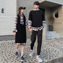 Couple wear autumn new Korean version of ins trend one dress Plaid Shirt shirt long sleeve temperament dress set