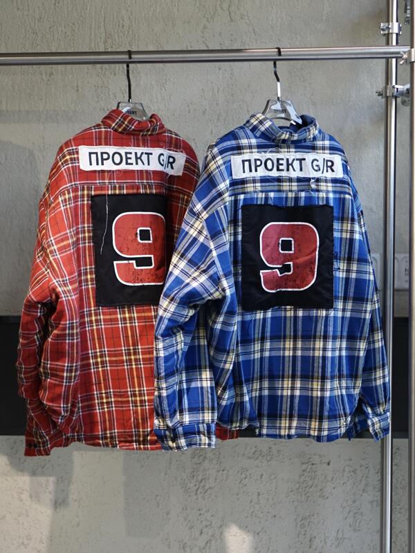 Grailz Project Gr Russian Patchwork Retro Silhouette Plaid Shirt Zipper Jacket with Cotton Lining