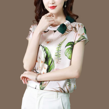 Heavyweight silk shirt women's 2022 new summer dress short-sleeved chic print design Chinese style mulberry silk top