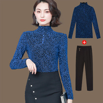 High collar undershirt woman long sleeve 2022 autumn winter new womens bright silk polo sweatshirt fashion Two sets of blouses