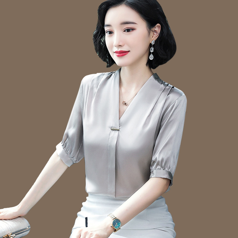 Real Silk Shirt Woman's Noble Temperament Mulberry Silk Blouse for older moms with broad-legged pantyhose underpants