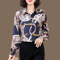 Real silk shirt woman 2022 fall new lady long sleeve fashion 100 hitch foreign air printed mulberry silk high-end lining clothes