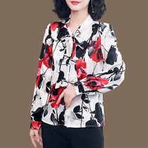 Printed true silk shirt woman 2022 Summer new beating undershirt long sleeve butterfly knot floating with mulberry silk polo shirt