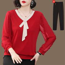 Undershirt real silk shirt woman 2022 fall new middle aged mother fashion loose blouse 100 lap outwear