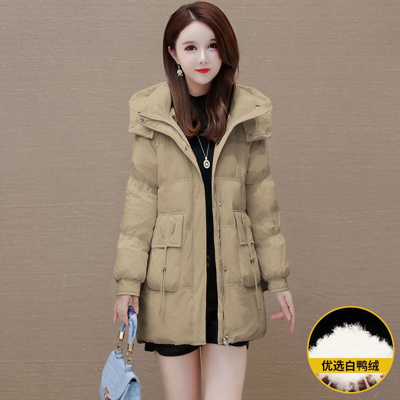 Fashion Foreign Air Mid Length down Down Clothing Woman 2023 Winter Slim Temperament White Duck Suede Warm Jacket Lady-Taobao