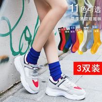 Ladies stockings Harajuku style solid color candy socks student personality Japanese royal blue socks female summer thin tube