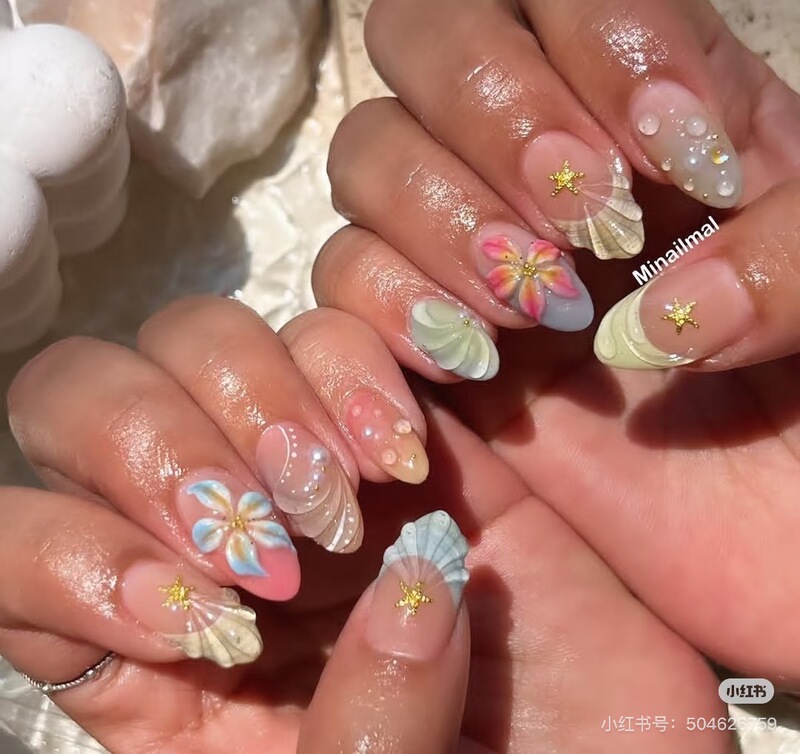 Purely Handmade Wearable Nails, French Blue Ocean Style ins Style
