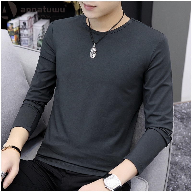 Modal long-sleeved T-shirt men's autumn and Winter Korean version slim trend round neck inner jacket men's velvet solid color top