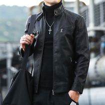 Tide brand leather clothing mens spring and autumn trend Joker jacket mens plus velvet padded casual jacket winter
