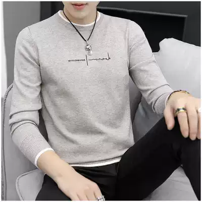 Autumn and winter round neck sweater men Korean slim trend plus velvet padded base shirt men men handsome knitwear shirt
