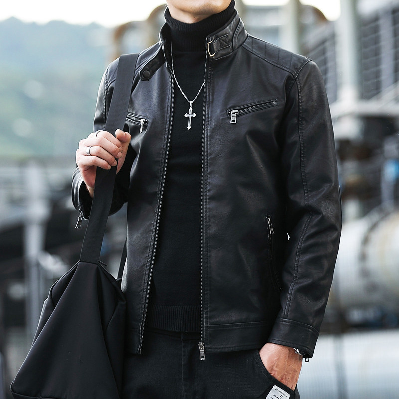 Genuine leather fur coat men's spring autumn season new trends 100 lap gush thickened upright collar locomotive leather jacket casual jacket