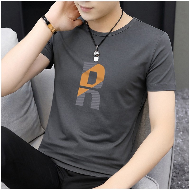 Tide brand ice silk short-sleeved t-shirt men's 2021 summer new Modell crew neck trend men's half-sleeve t-shirt