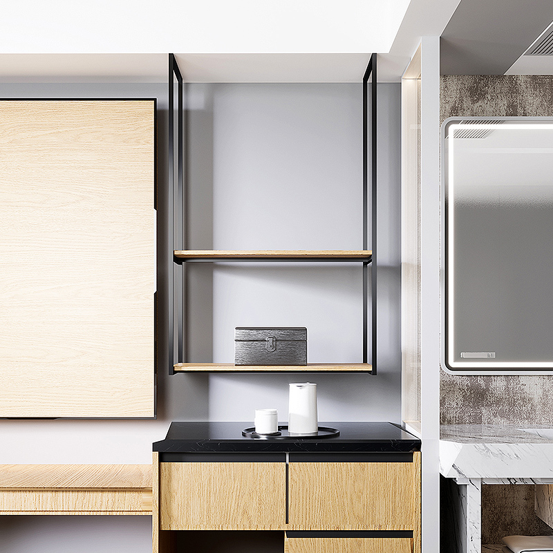 Hotel Room Stainless Steel Black Titanium Wooden Board Hanging Rack Storage Rack Kitchen Toilet Hanging Cabinet Ceiling Hanging Shelf