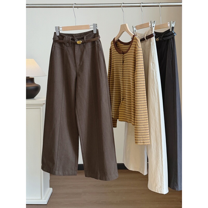 Relaxed Vintage Coffee-Colored Cropped Pants for Petite Women, Korean Style, High-Waisted, Slimming, Casual Straight-Leg Pants for Autumn 2026 Relaxed Vintage Coffee-Colored Cropped Pants for Petite Women, Korean Style, High-Waisted, Slimming, Casual Straight-Leg Pants for Autumn 2026