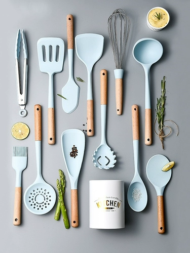 Силиконовая кухонная посуда 12 -набор продуктов питания -Объявление деревянной ручки не -старичная лопата лопата ложки устойчива
