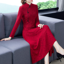 Improved qipao dress with dress red high-end foreign air young temperament Mom wedding dress Noble Joy Mother-in-law Wedding Dress