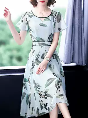 Middle-aged chiffon dress belly covering belly 2021 40-year-old new large size women's summer 35 mother foreign pie