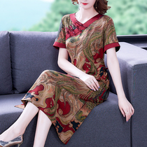 Acetate satin finish dress 2022 new summer ladies real silk mulberry silk mother young High-end Foreign Temperament Fashion