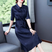 Acetate satin dress with dress 2022 new summer ladies real silk young Mom high-end temperament famous for her waist fashion