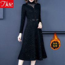Autumn and winter 2021 new velvet thickened winter skirt dress 40 or 50 wear long-sleeved base dress large size womens high-end