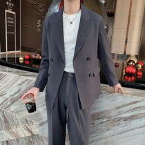 ins Ruffian loose double-breasted suit mens suit 2021 new trend casual DK small suit fried street coat