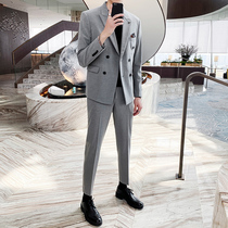 Autumn and winter Ruffian handsome suit men jacket 2021 New slim stim embroidery hair stylist double breasted suit suit men suit