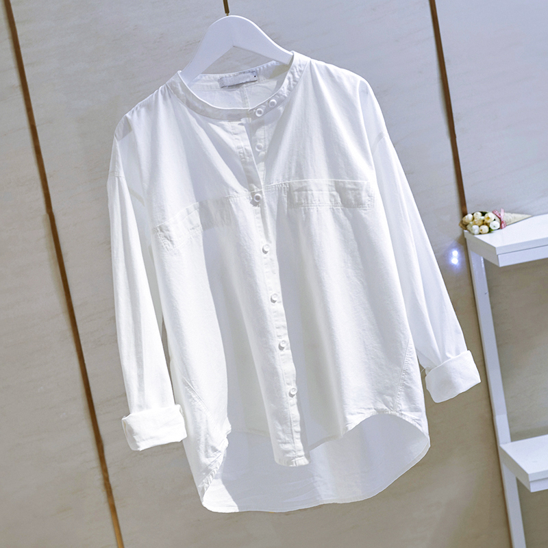 Round collar white shirt woman 2022 spring autumn new Han Fan art Little fresh shirt casual long sleeve blouse cardiovert