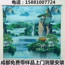 Custom landscape painting landscape curtains Full shading lifting sunscreen roll pull shading Chinese style bedroom picture roll curtain thick