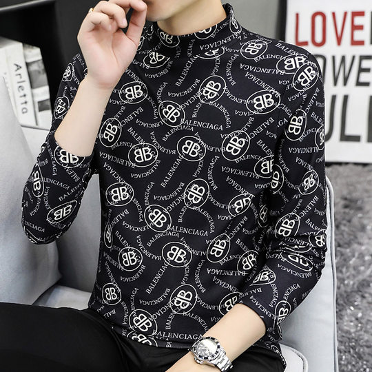 Long-Sleeve T-Shirt for Men, Trendy Ins Style, Inner Layer Autumn Clothing, Korean Version, German Velvet, Half-High Collar Top, Autumn Men's Base Shirt