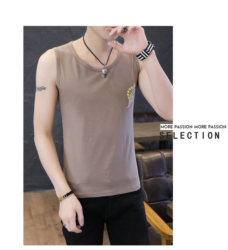 2 mảnh] vest thể thao nam thủy triều thương hiệu thể dục vest vai nam bóng rổ cá tính xu hướng mùa hè cotton không tay áo thun nam - Áo vest cotton comple tuổi 50