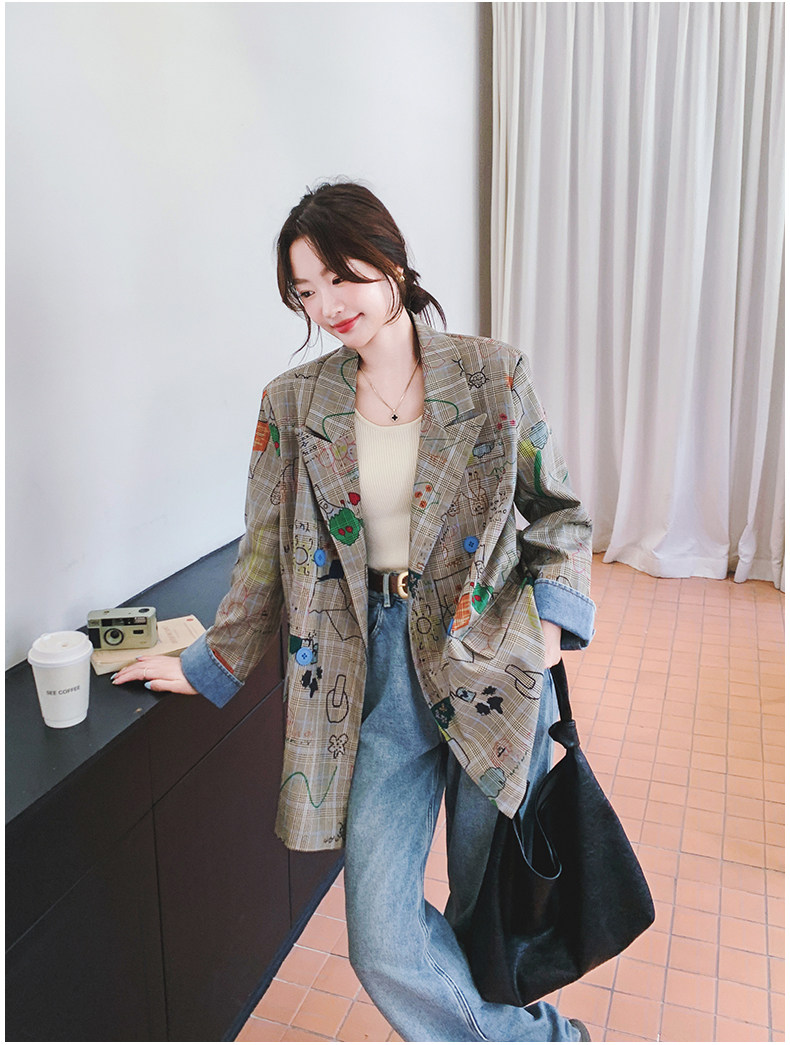 Цветной осенний дизайнерский пиджак классического кроя, тренд сезона, оверсайз 