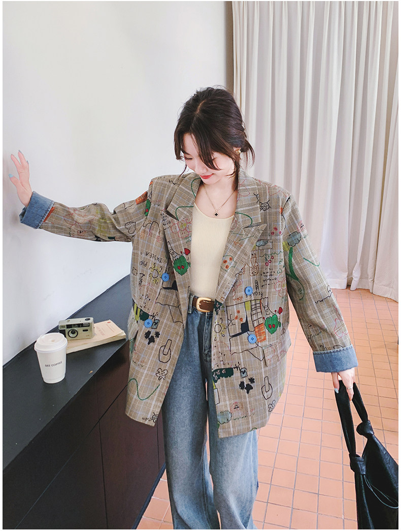 Цветной осенний дизайнерский пиджак классического кроя, тренд сезона, оверсайз 