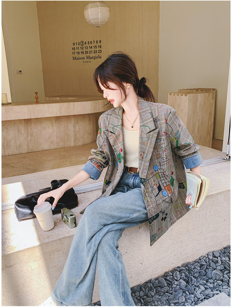 Цветной осенний дизайнерский пиджак классического кроя, тренд сезона, оверсайз 