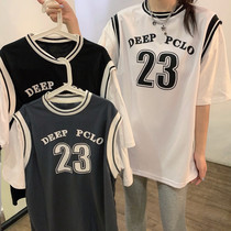 Short Sleeve T-Shirt Woman 2022 Fall bf Wind in Long Leaves Two Loose Sports Casual Basketball Suits Blouses