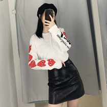 Charm champion 2021 Autumn white love round neck cotton loose casual versatile men and women couples long sleeve sweater