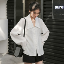FENING MAJE simple French temperament niche design sense lapel loose solid color long sleeve shirt top female