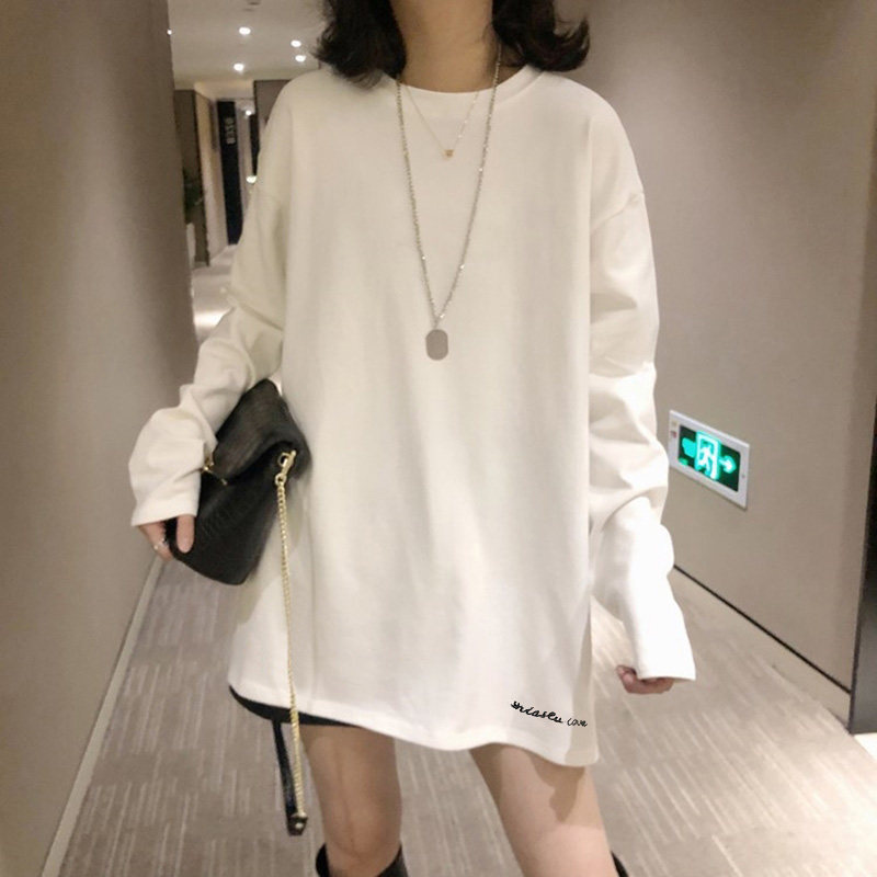 White Plus Suede Long Sleeve T-shirt Woman 2022 Spring Summer New Korean version Loose Inner Hitch in Pure Cotton Inner Lap