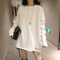 White long-sleeved t-shirt womens 2022 autumn new Korean version loose inner mid-length cotton bottoming shirt top