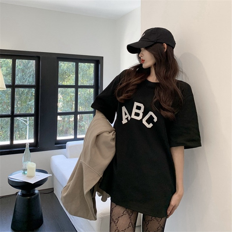 ABC Short Sleeve T-shirt Woman 2022 Summer's new European station Long version loot down the missing pure cotton inner lap